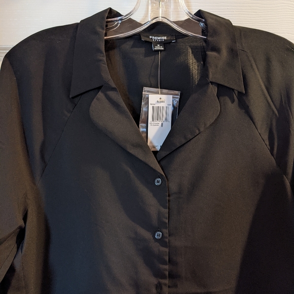🆕WT Premise Studio Oversized Black Button Down Blouse - Picture 3 of 5